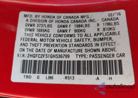 2016 Honda Civic Lx из США, поврежденный, VIN 2HGFC2F51GH536799